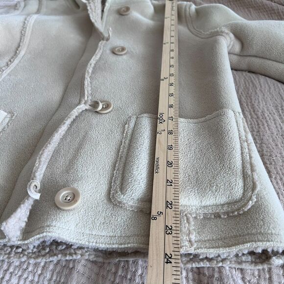 Old Navy Sherpa Fleece Jacket Women Large Beige Zip Buttons Pockets Cozy Winter - Picture 14 of 16